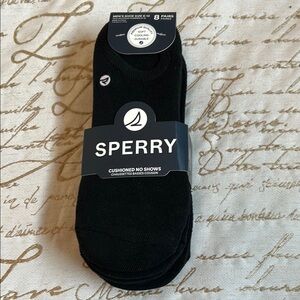 Sperry Men's Cushioned No Show Socks Black 8 Pack NWT Size 6-12